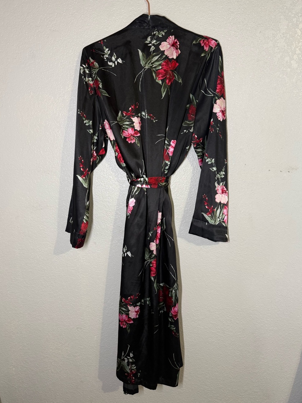 Apt. 9 Intimates Black Floral Satin Long Kimono Robe - Size XL